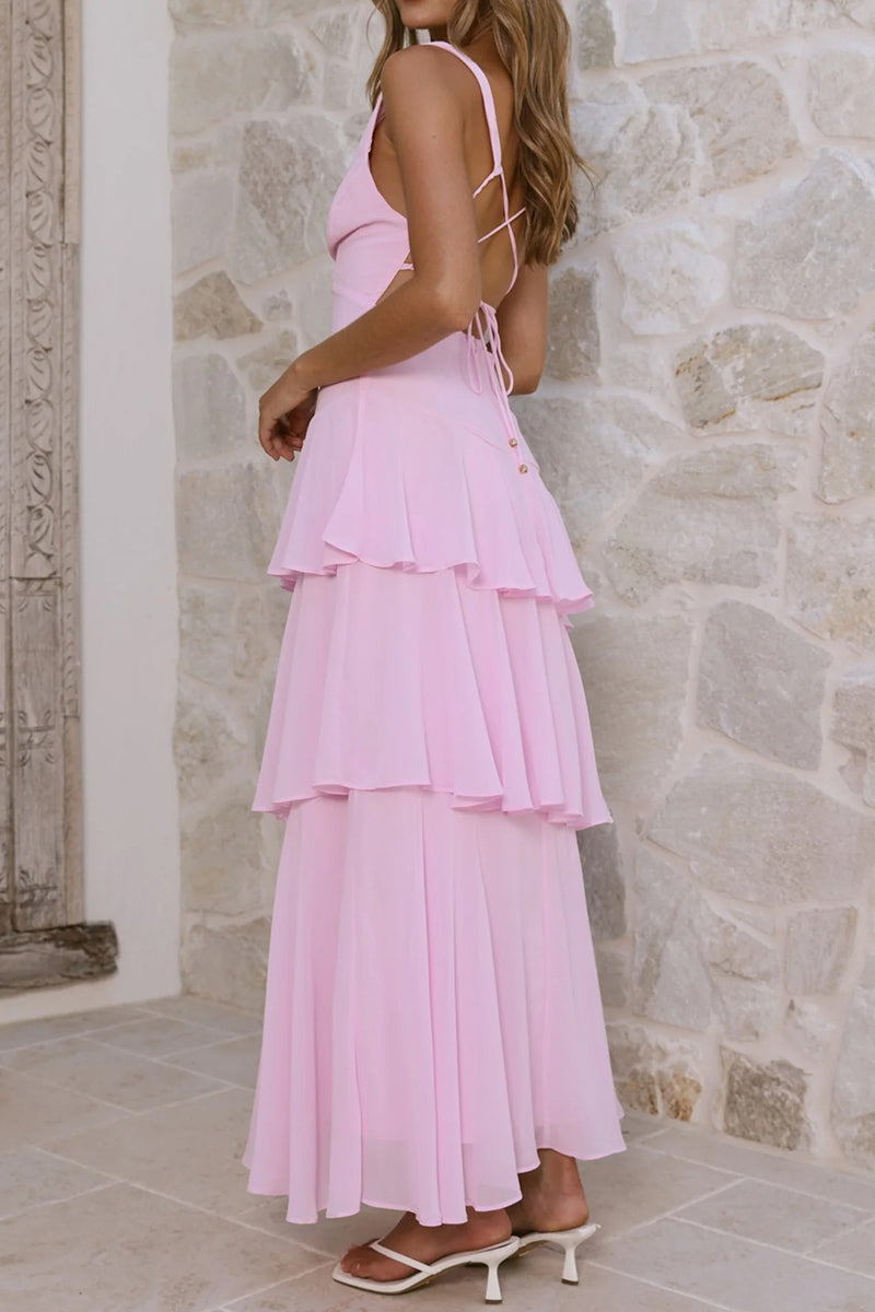 Tiered Sleeveless V-Neck Maxi Dress