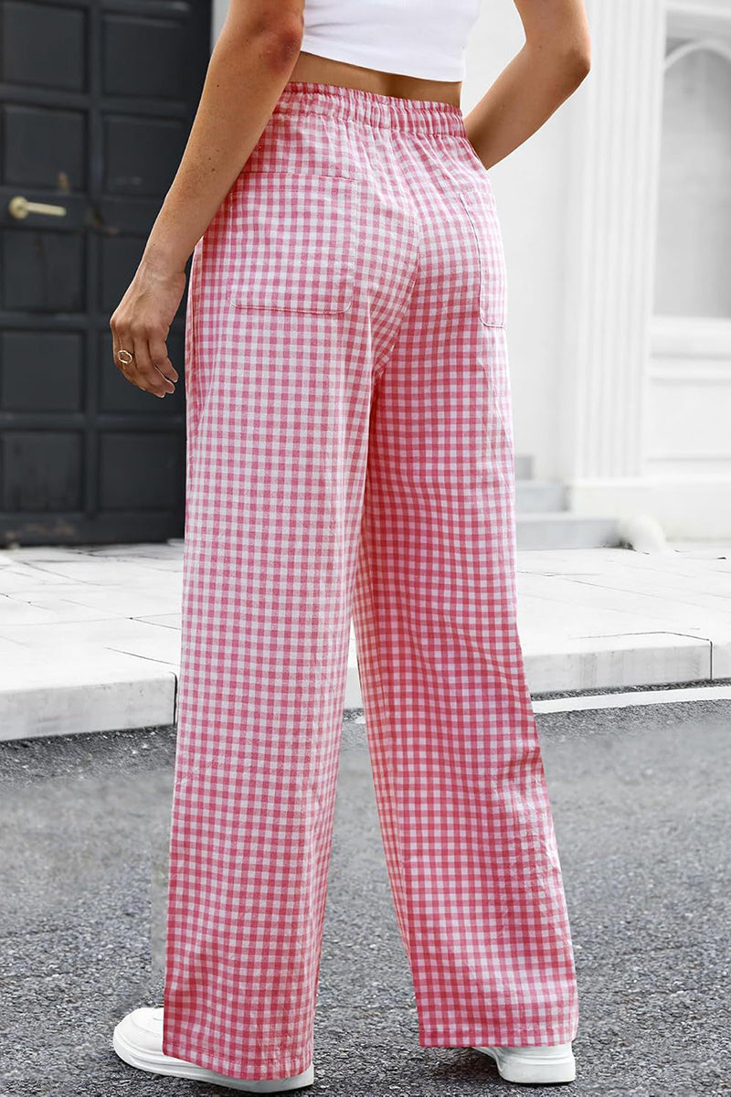 Checkered Wide-Leg Casual Pants