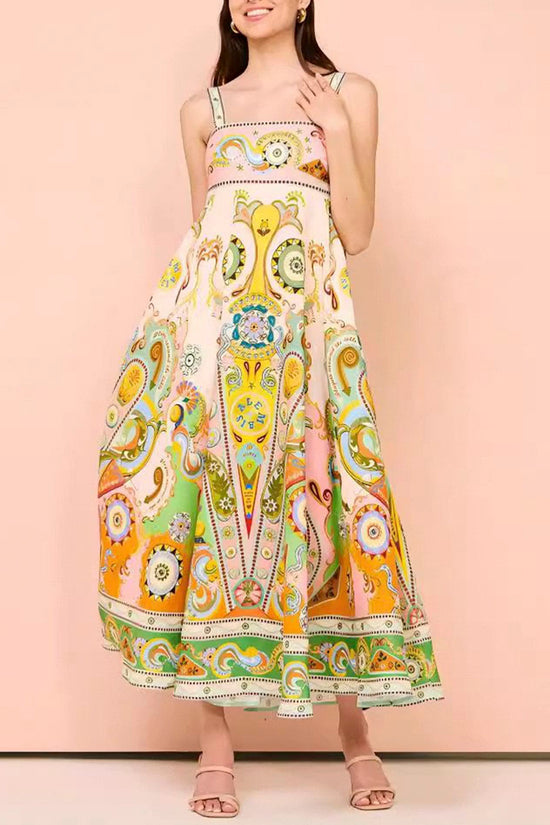 Graphic Print Sleeveless Maxi Dress