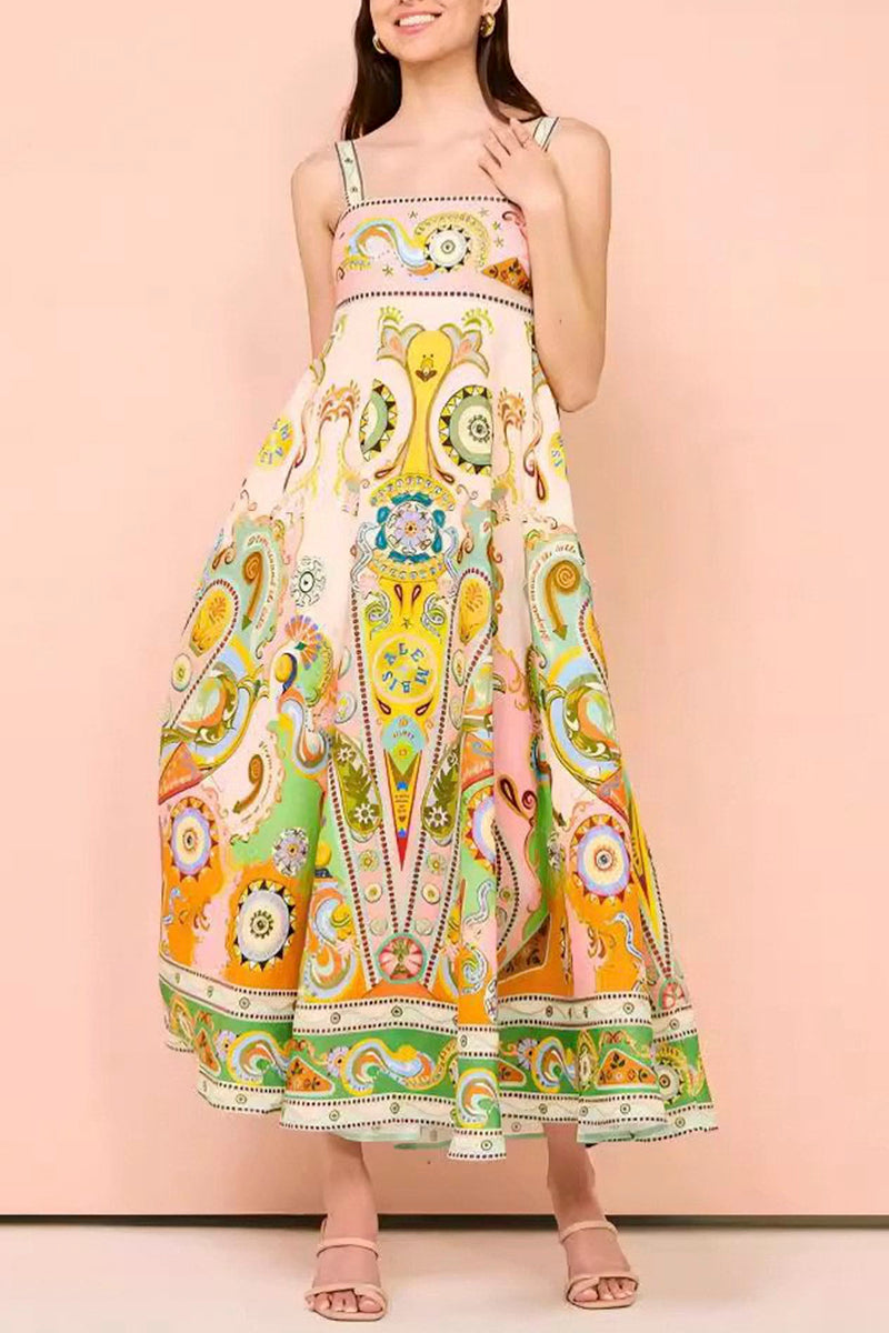 Graphic Print Sleeveless Maxi Dress