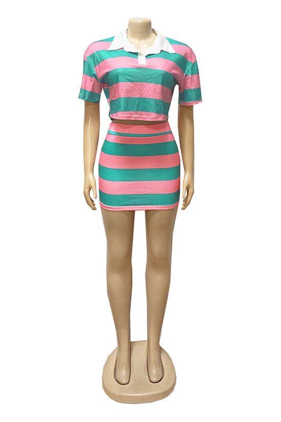 Striped Polo Top with Skirt