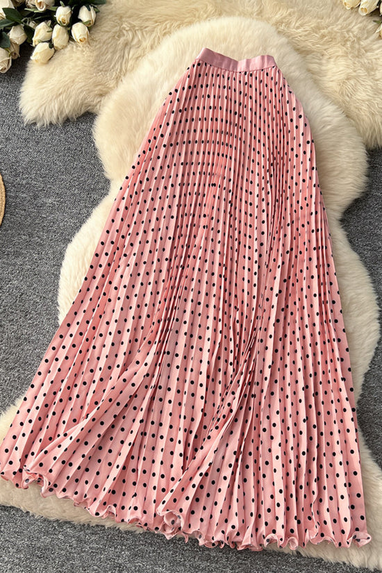 Polka Dot Pleated Midi Skirt