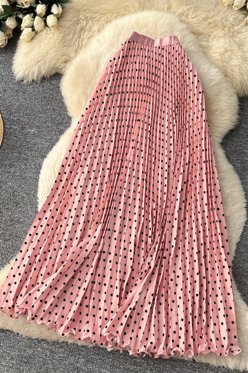 Polka Dot Pleated Midi Skirt