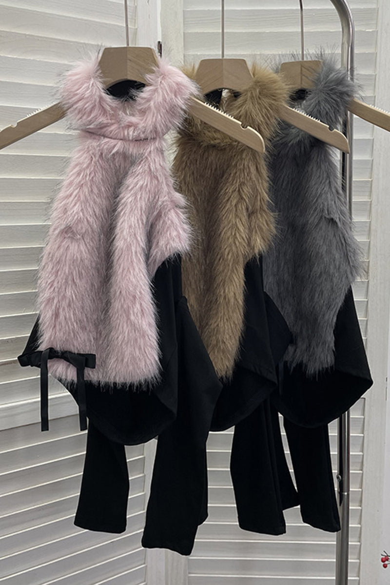 Fluffy Halter Neck Tank with Ribbon Bow