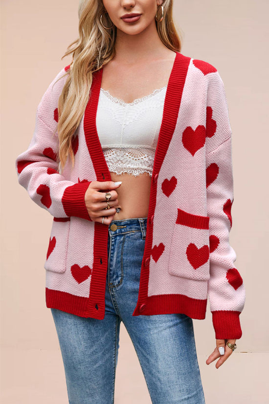 Heart Pattern Open-Front Cardigan