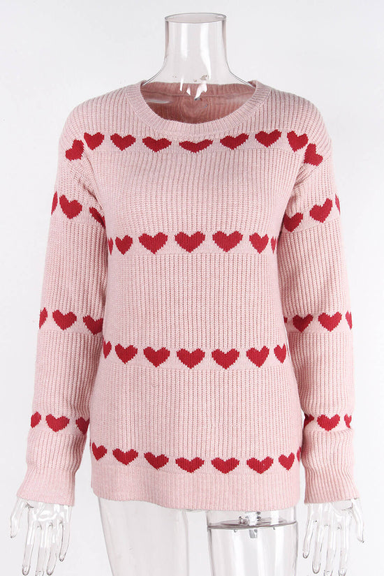 Heart Patterned Crewneck Sweater
