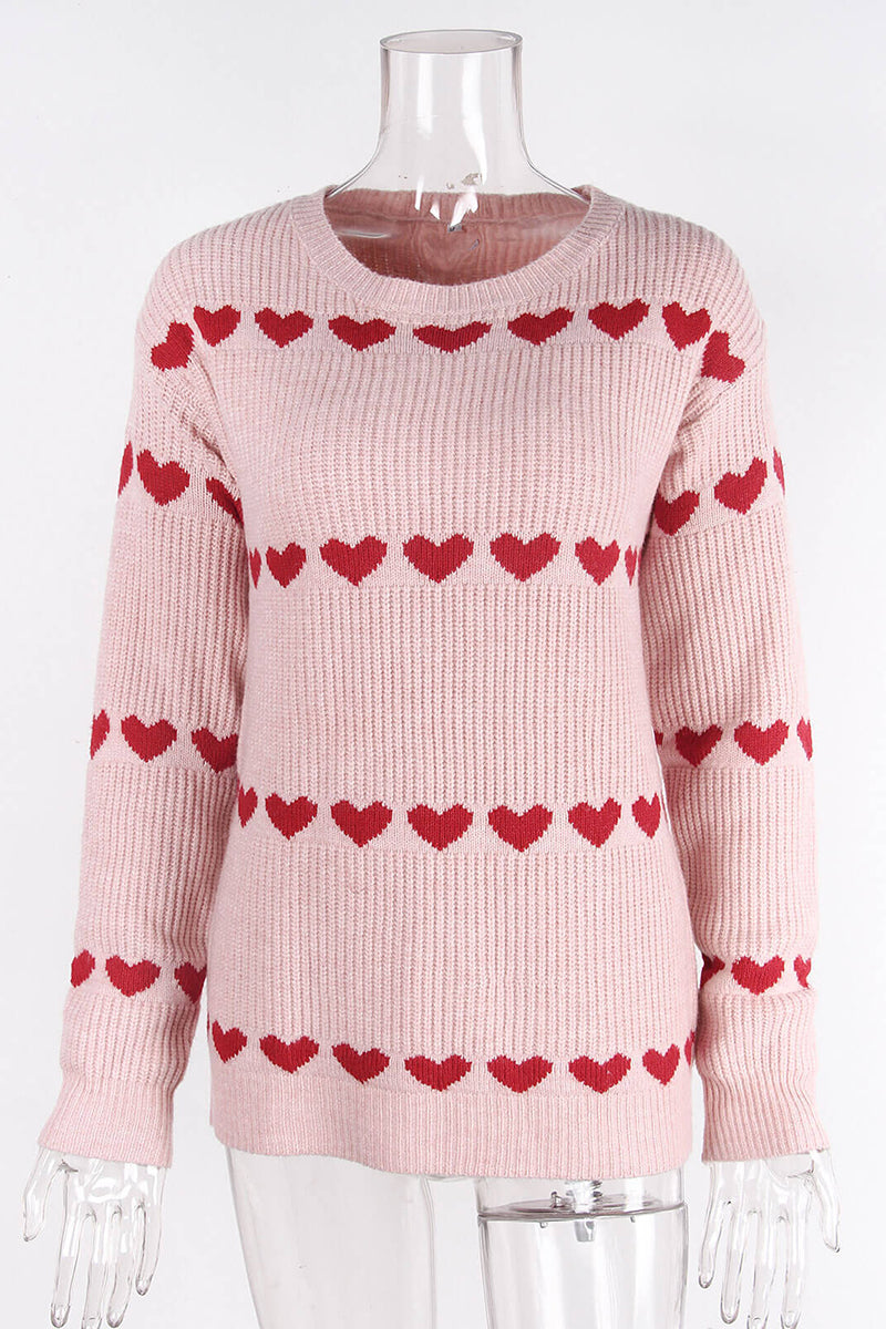 Heart Patterned Crewneck Sweater