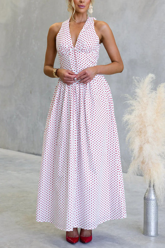 Polka Dot Halter Maxi Dress