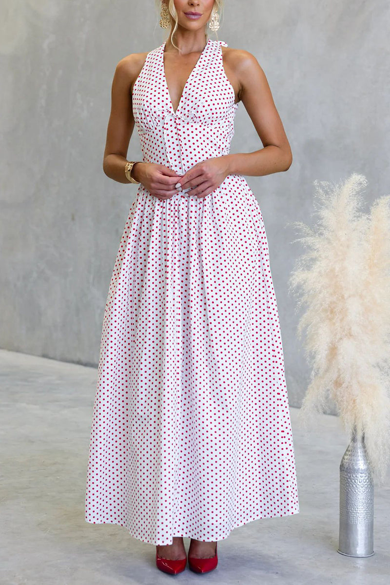 Polka Dot Halter Maxi Dress