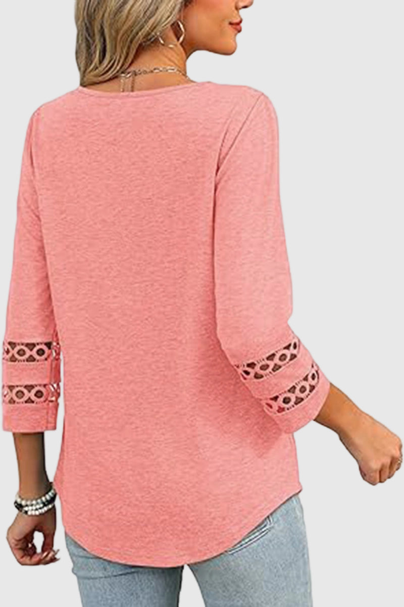 V-Neck Lace Sleeve Casual Top