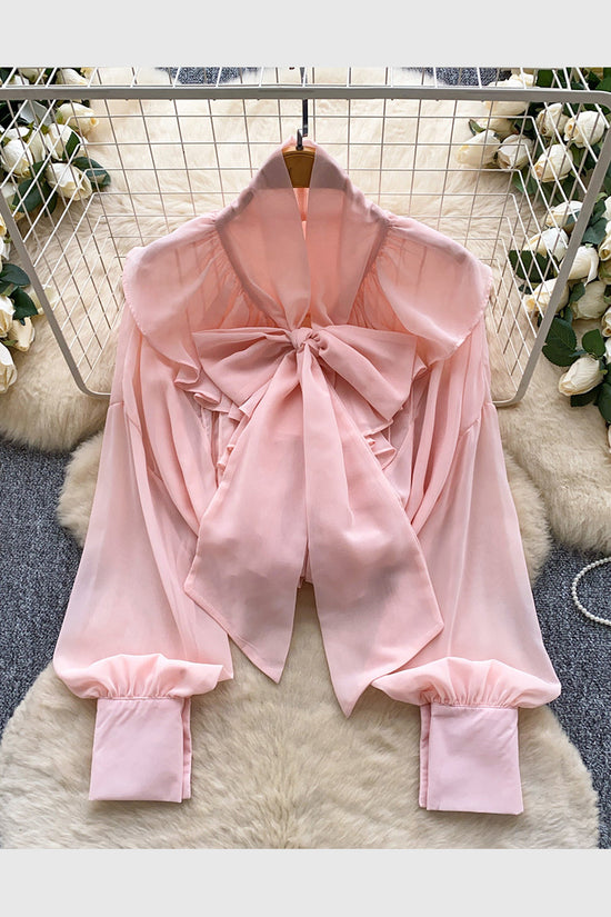 Elegant Bow Tie Ruffle Blouse