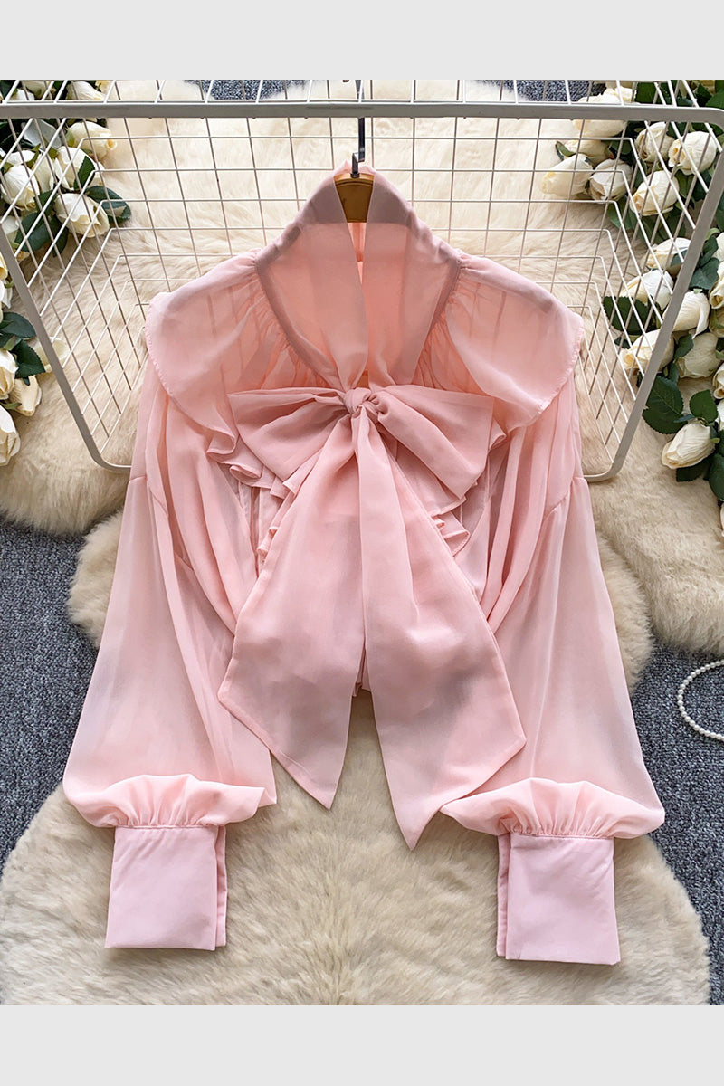 Elegant Bow Tie Ruffle Blouse