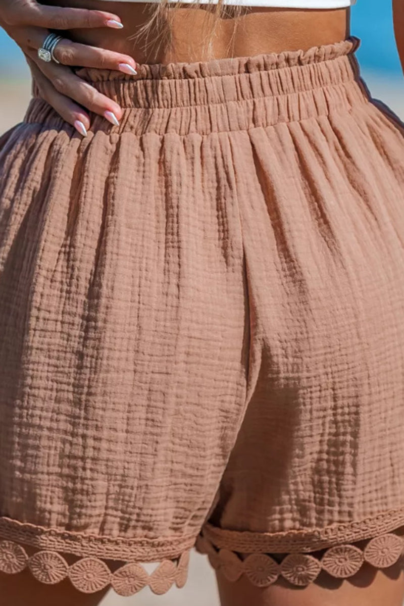 Scalloped Hem Casual Beach Shorts