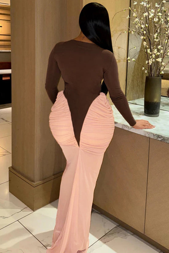 Long Sleeve Two-Tone Bodycon Dress