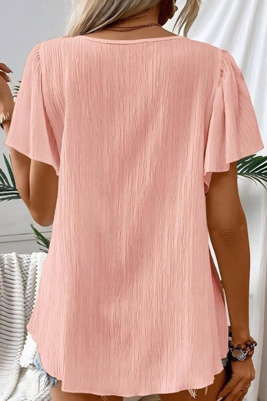 Square Neck Boho Crochet Short Sleeve Top