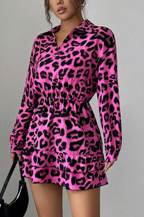 Leopard Print Ruffled Casual Dress