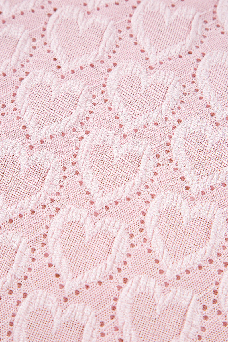 Heart Jacquard Flare Sleeve Mock Neck Top