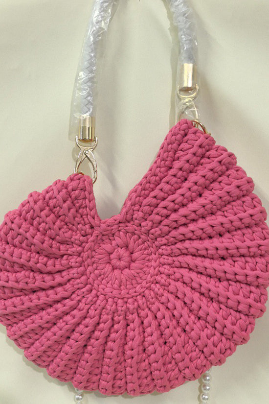 Chic Knit Handbag with Pearl Strap
