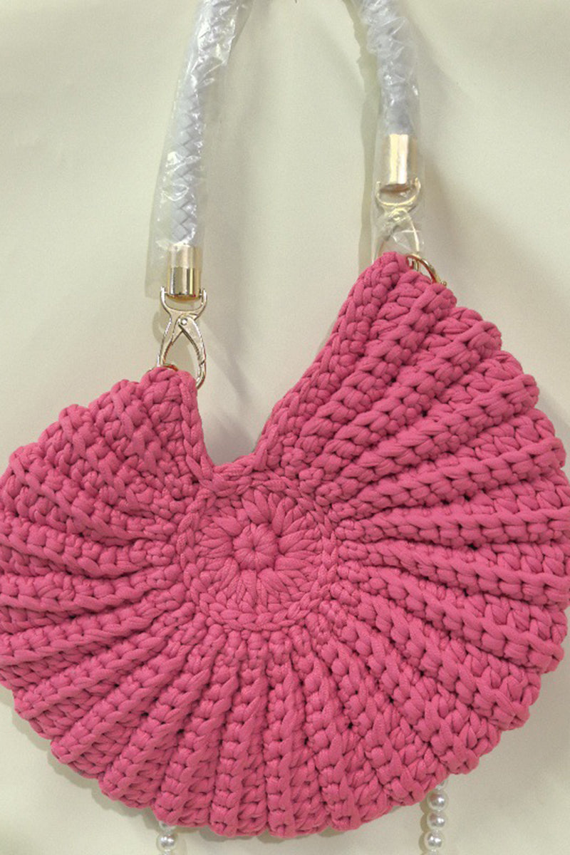Chic Knit Handbag with Pearl Strap
