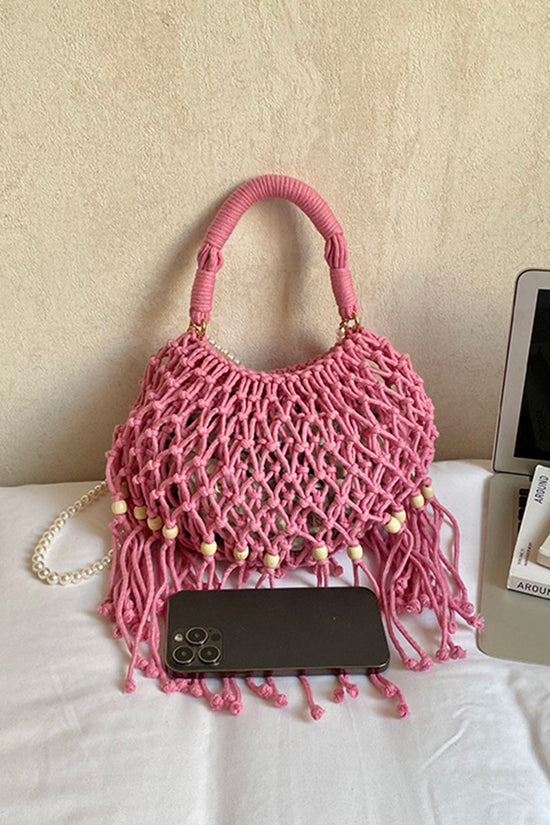 Elegant Woven Handbag with Tassel Trim