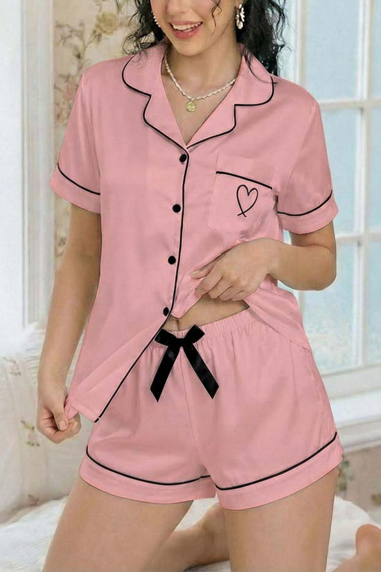 Heart Accent Short Sleeve Pajama Set