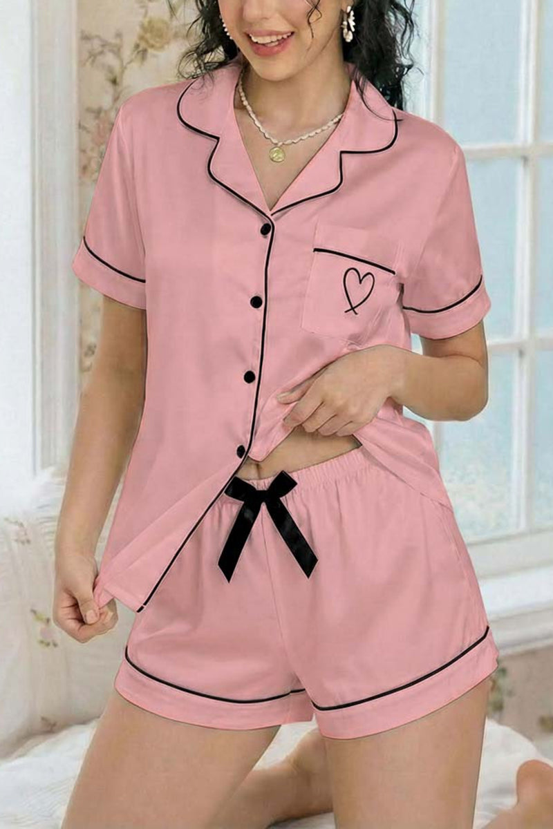 Heart Accent Short Sleeve Pajama Set