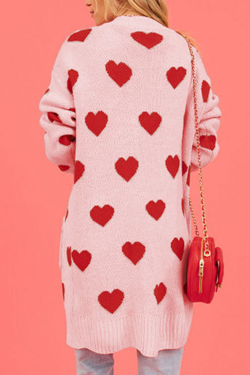 Heart Pattern Open-Front Cardigan