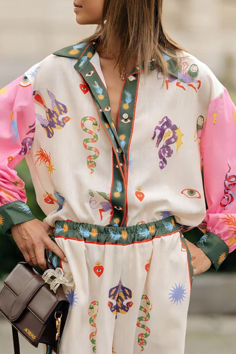 Abstract Print Relaxed Pants Set