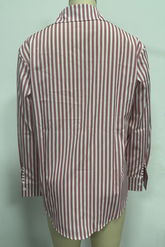 Striped Long Sleeve Button-Up Blouse