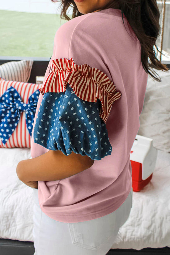 Star & Stripe Short Puff Sleeve Top
