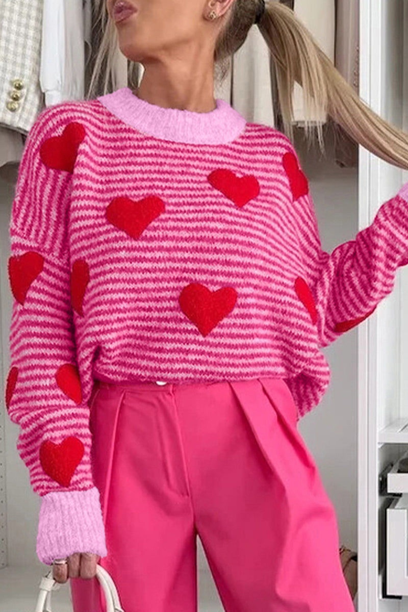 Heart Pattern Striped Sweater