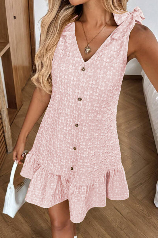 Button-Front Ruffle Hem Casual Dress