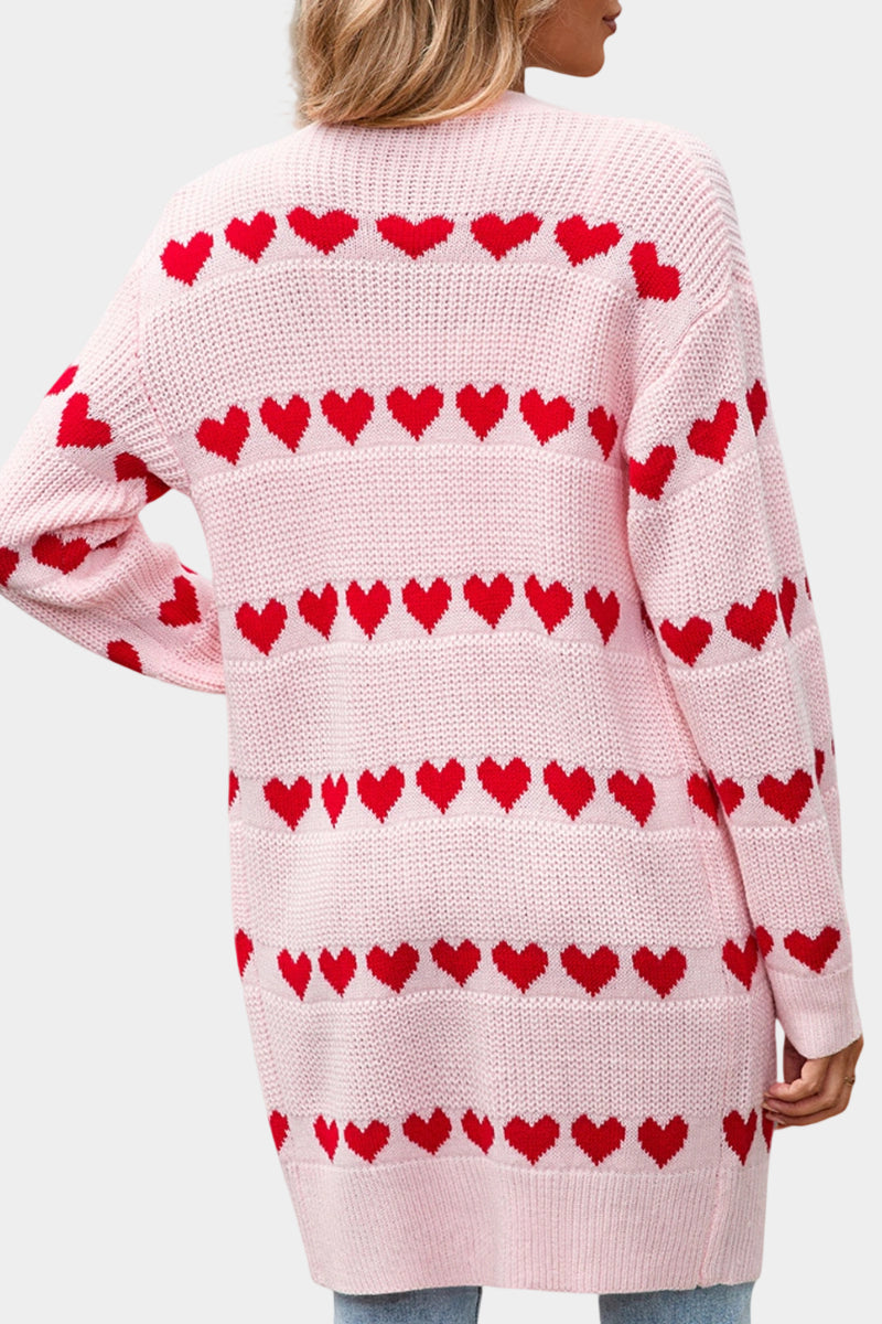 Heart Pattern Open Front Cardigan