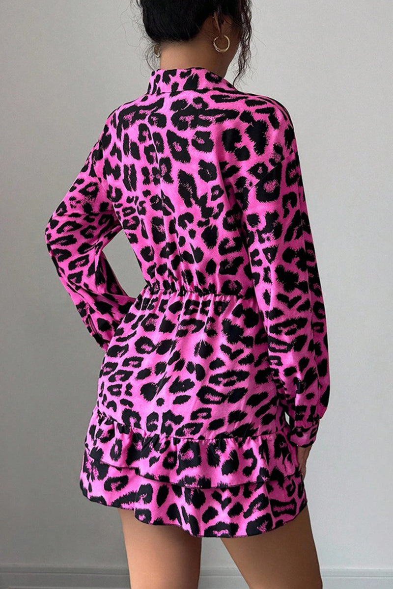 Leopard Print Ruffled Casual Dress