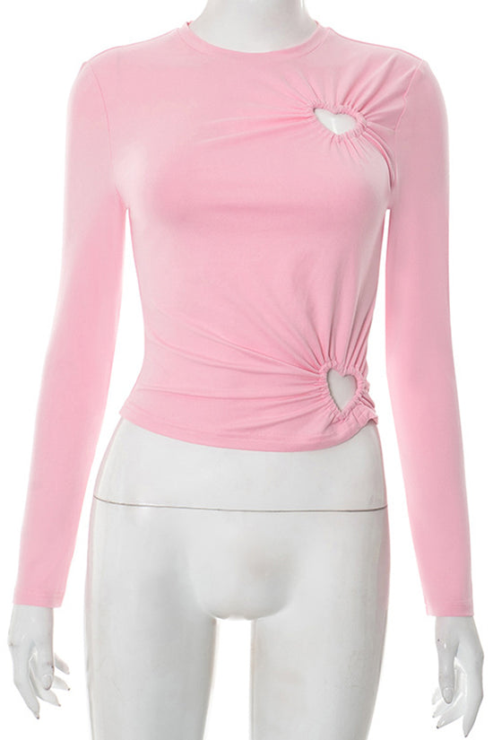 Heart Cut-Out Long Sleeve Top