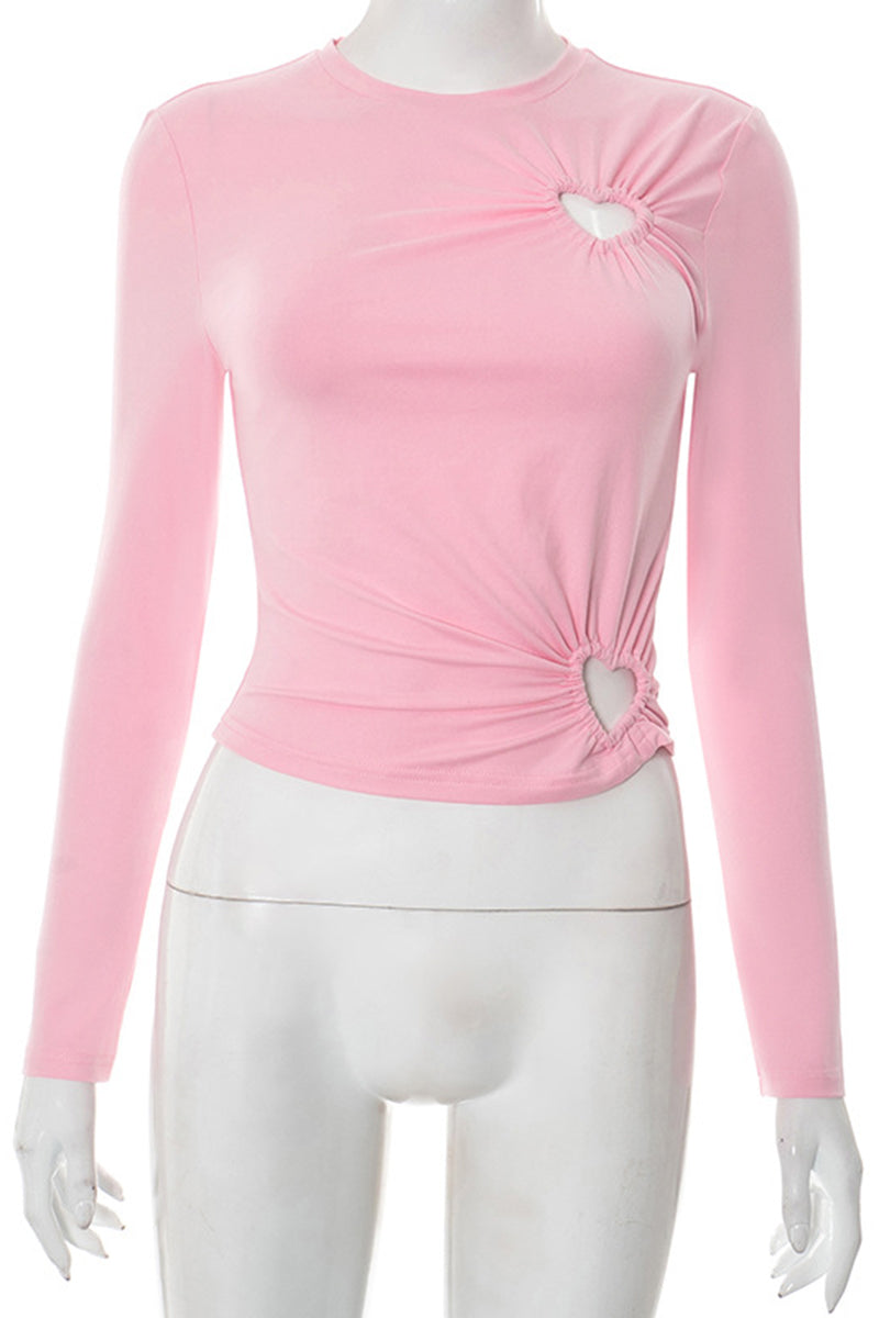 Heart Cut-Out Long Sleeve Top