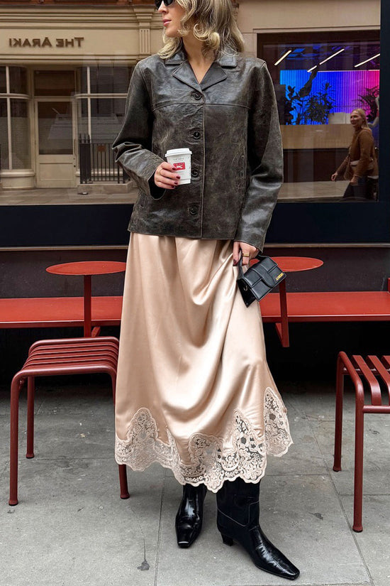 Elegant Lace Hem Midi Skirt