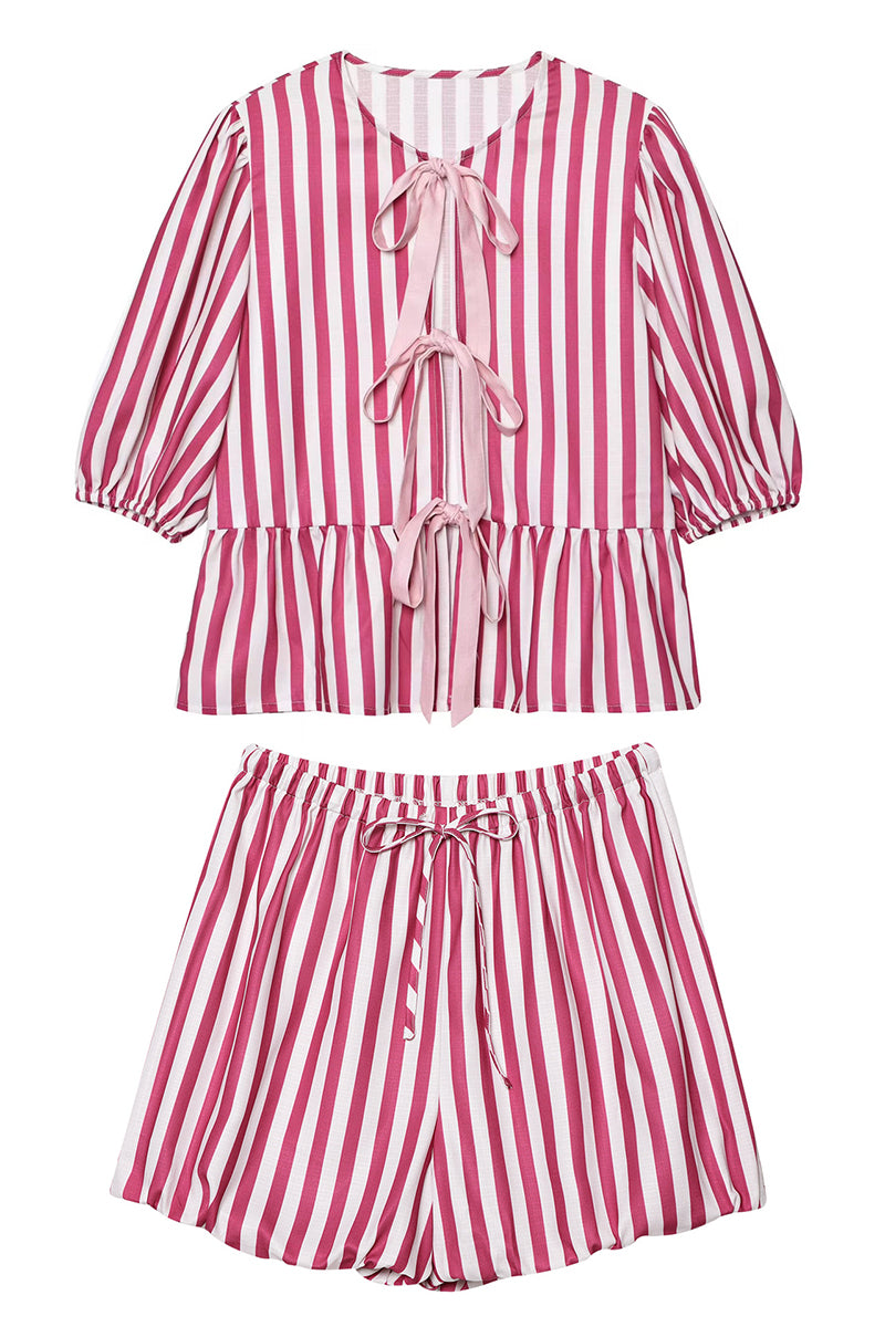 Striped Tie Front Blouse