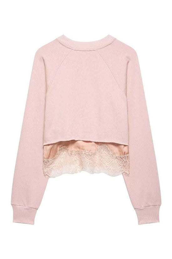 Lace Hem Crop Sweatshirt