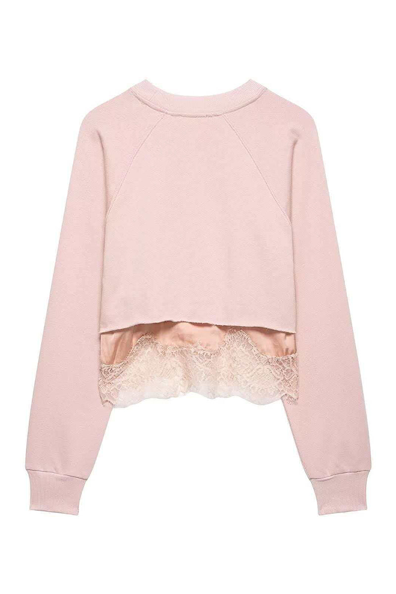 Lace Hem Crop Sweatshirt