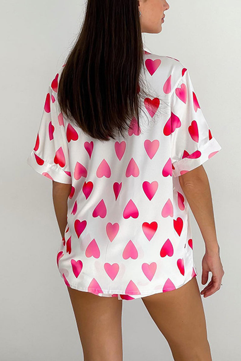 Heart Print Tie-Front Loungewear Set