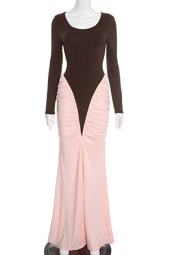 Long Sleeve Two-Tone Bodycon Dress