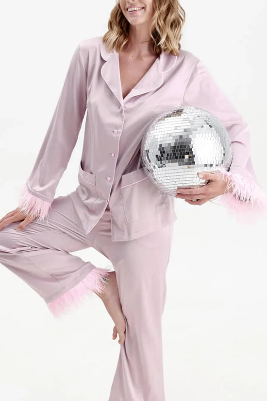 Feather Trim Loungewear Set