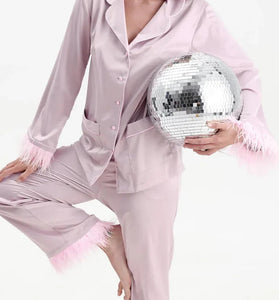 Feather Trim Loungewear Set