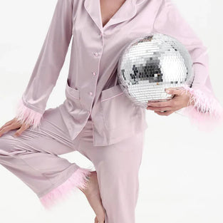 Feather Trim Loungewear Set