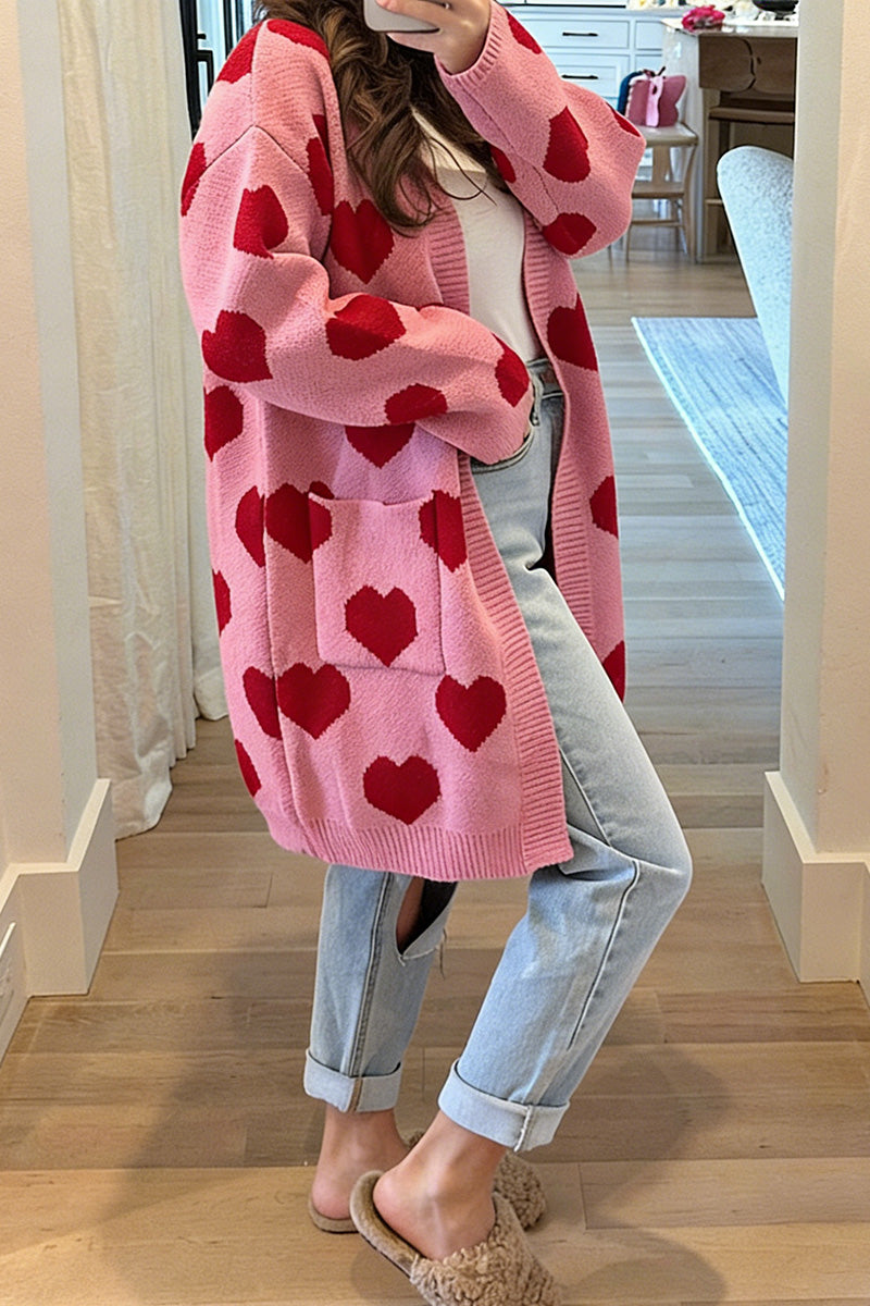 Heart Patterned Open Front Cardigan
