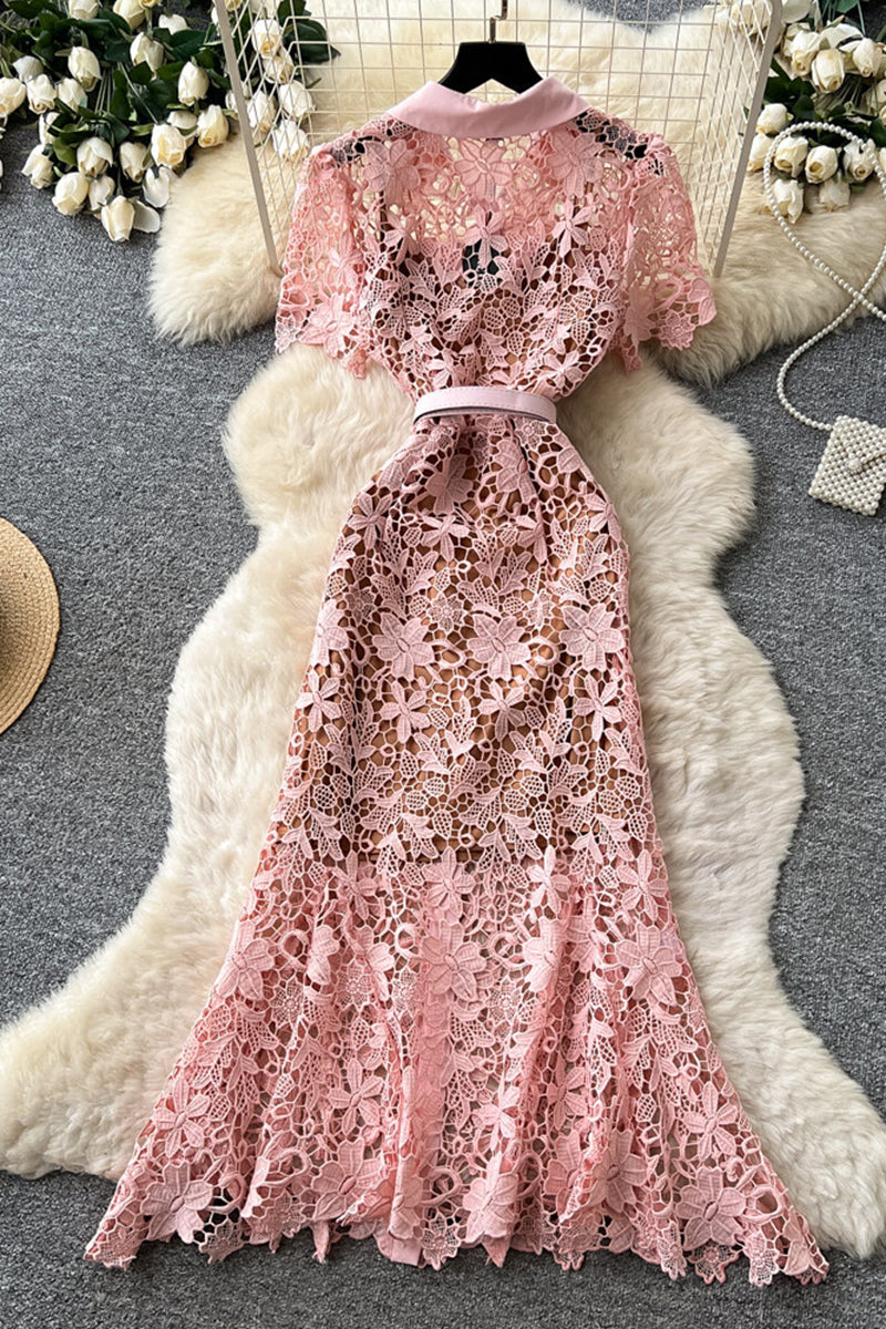 Elegant Lace Button-Down Casual Dress