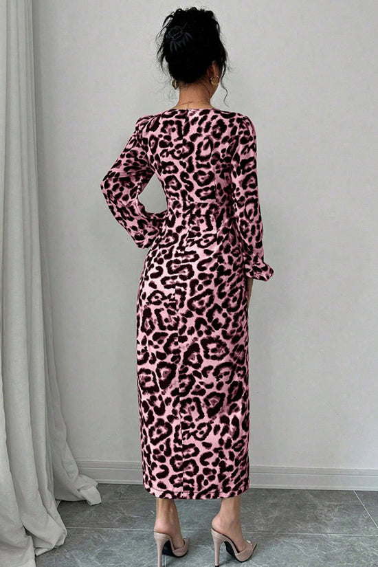 Chic Leopard Print Long Sleeve Dress