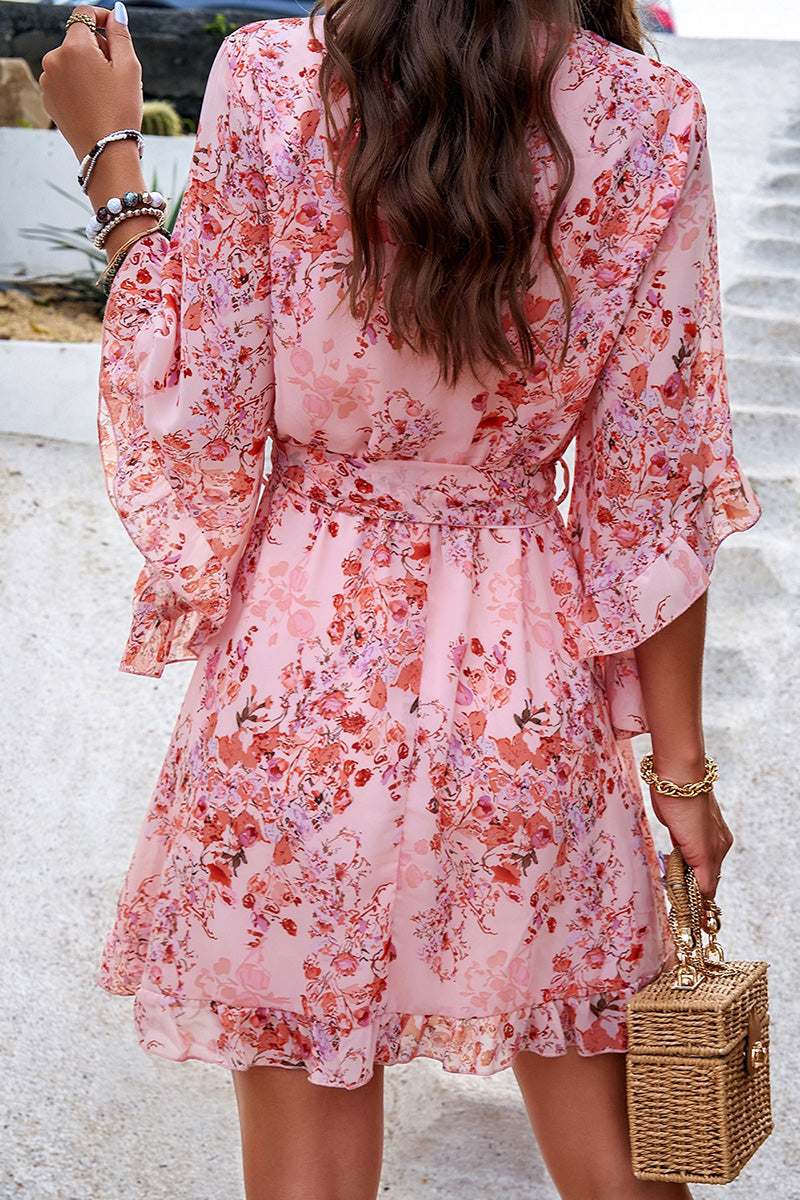Floral Wrap V-Neck Casual Dress