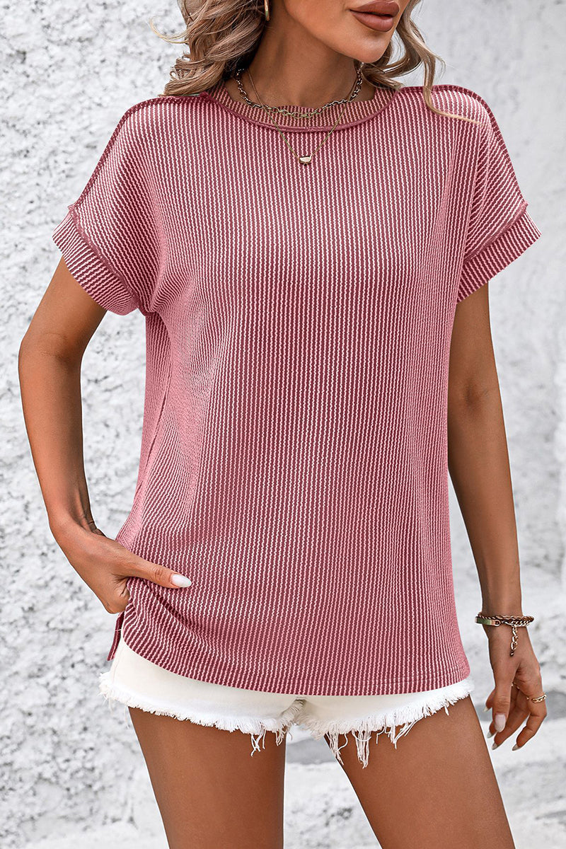 Casual Short Sleeve Ribbed T-Shirt